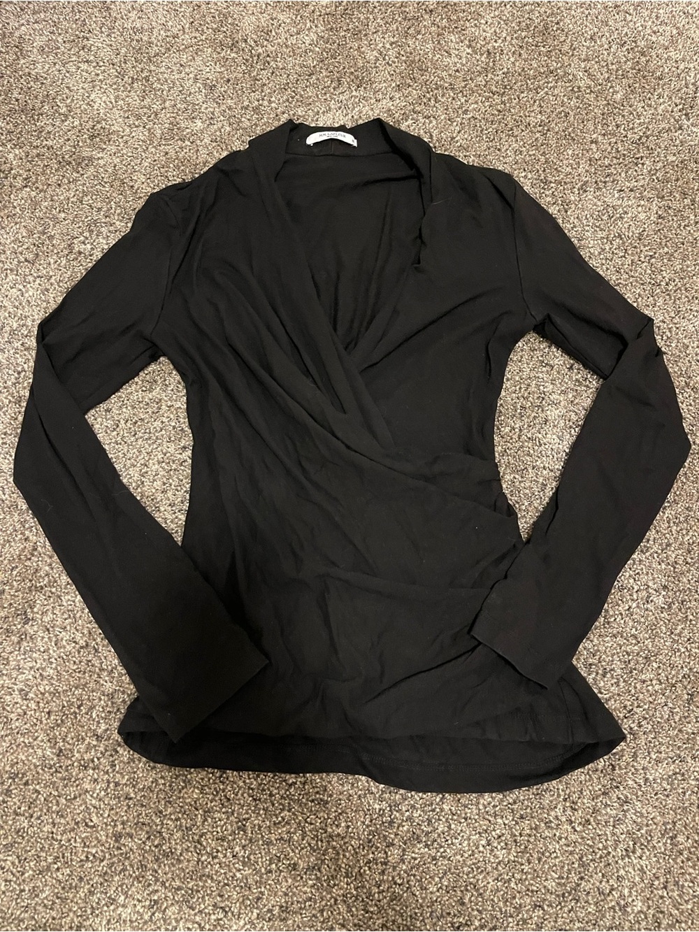 MM Lafleur Black Wrap-Style Long Sleeve Top
